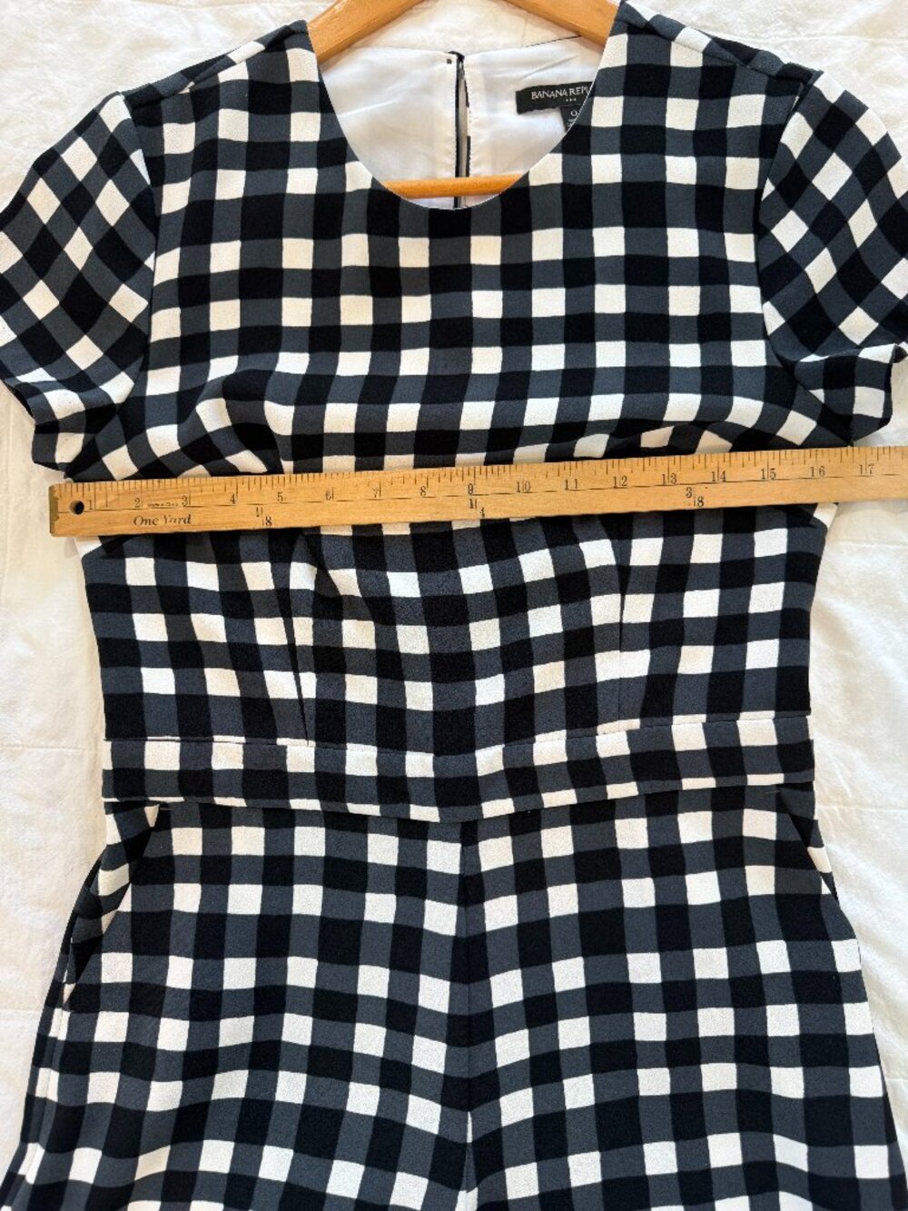 Banana Republic Black White Gingham Romper Pockets Size 0 - Picture 9 of 15